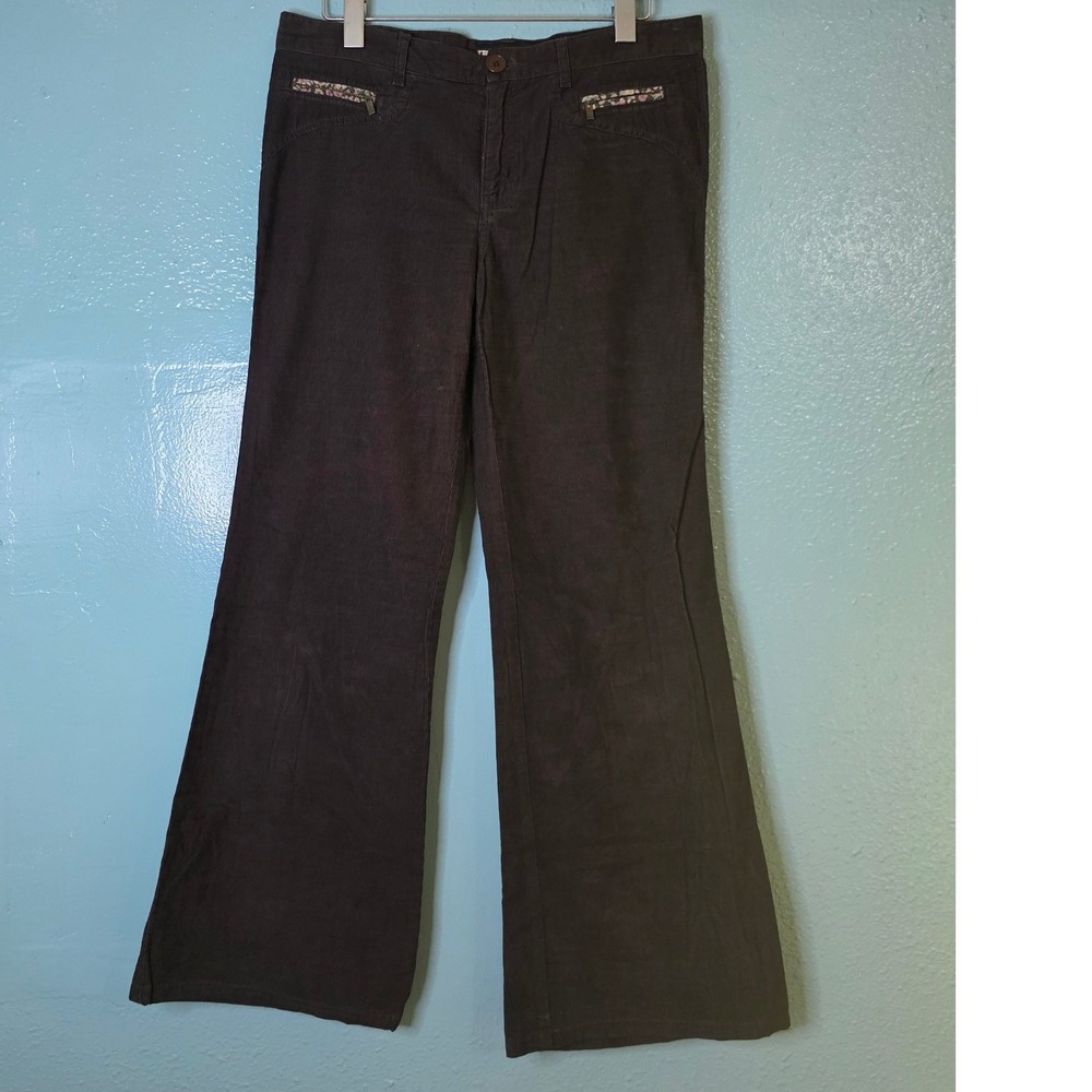 See By Chloe Corduroy Flare Pants Brown Floral Trim Zip Pocket W32 L31